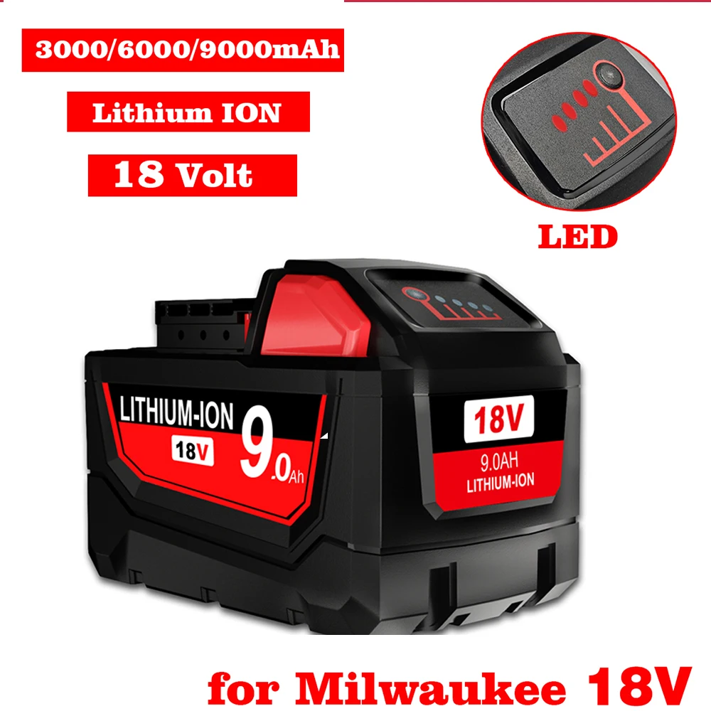 

Аккумуляторные батареи для Milwaukee M18B5 XC, литий-ионная батарея 18 В 9,0/6,0/3.0ah, зарядное устройство для Milwaukee M18 12 В ~ 18 в