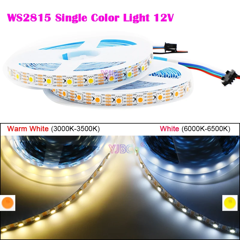 12V Addressable White/Warm whtie WS2815 LED Strip Single Color Strips Light 30/60/144 LEDs/m SMD 5050 Pixels Smart Lights Tape