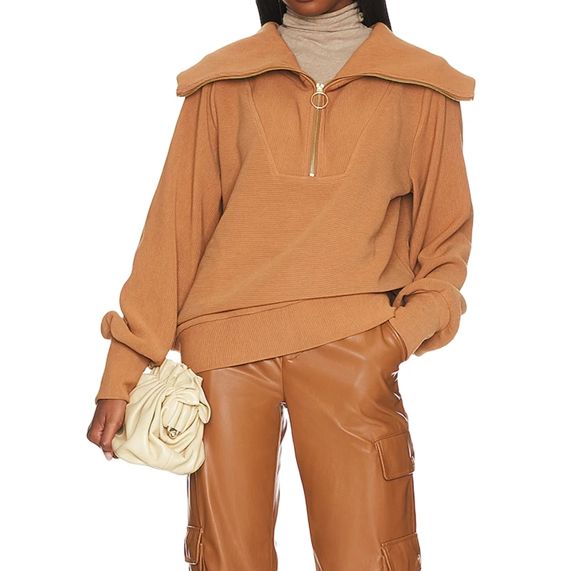 

Women Fall Crop Top Metal Zip Turndown Collar Long Sleeve Pullover Trendy Vintage Female Sweatshirt French Fashion Streetwear