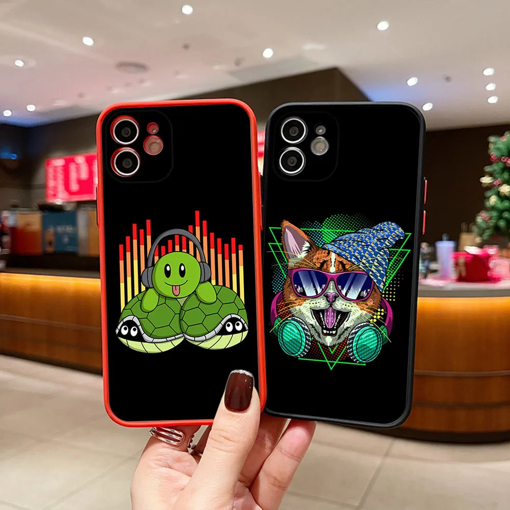 Полупрозрачный чехол для телефона Skin Feel iPhone 16 Pro Max 15 14 13 12 11 7 8 Plus SE Mini XR Cartoon DJ Radio Music