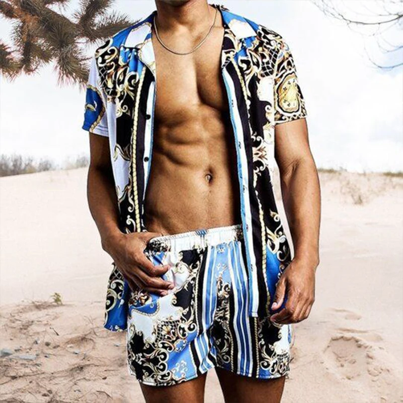 

New Men Hawaiian Sets 2022 Summer Printing Short Sleeve Shirt Beach Shorts Two Set Casual Trip Men's Leisure Daily 2 Piece Suit