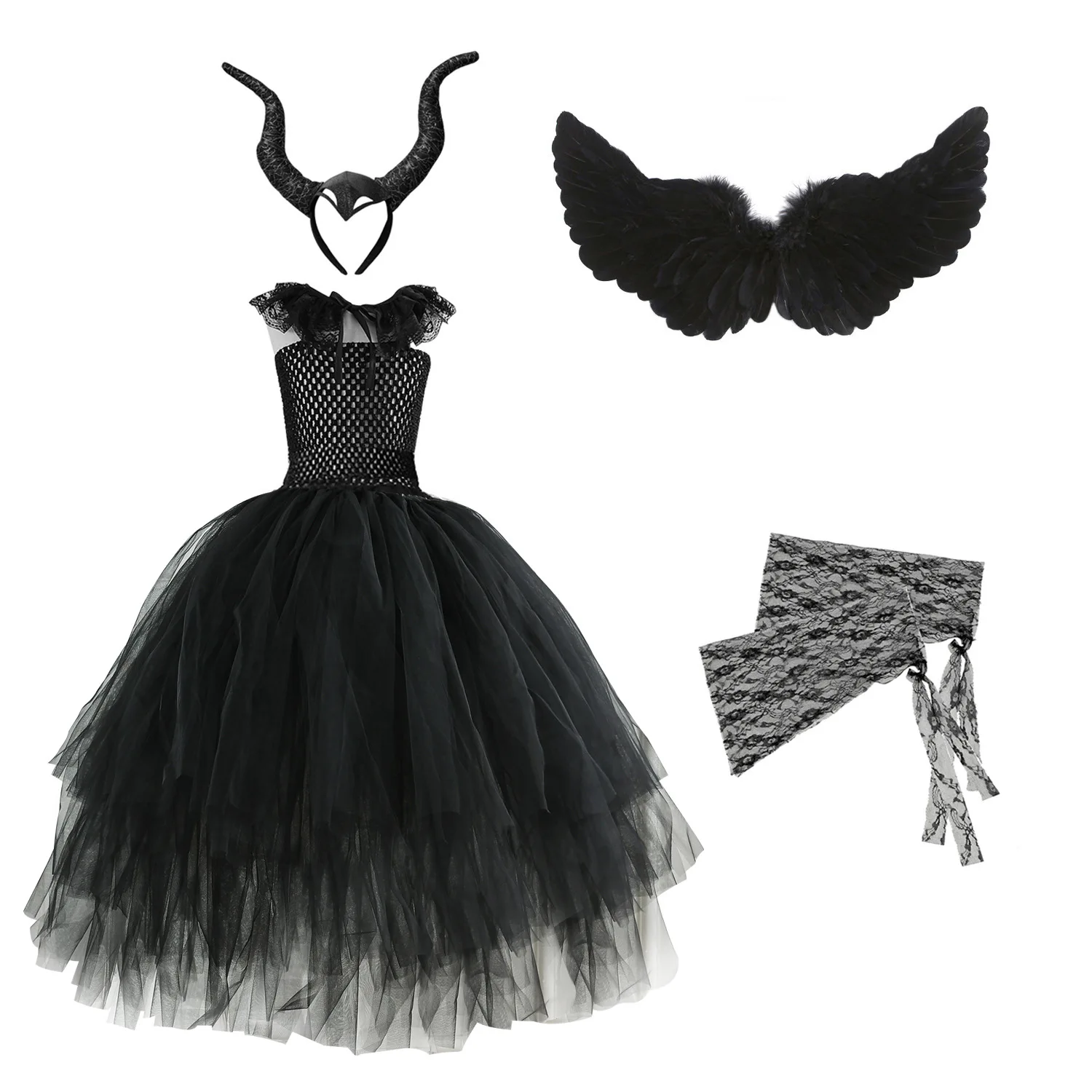 

Платье ведьмы, детское платье для косплея и представлений на Хэллоуин, черное Сетчатое платье для девочек 2-12 лет