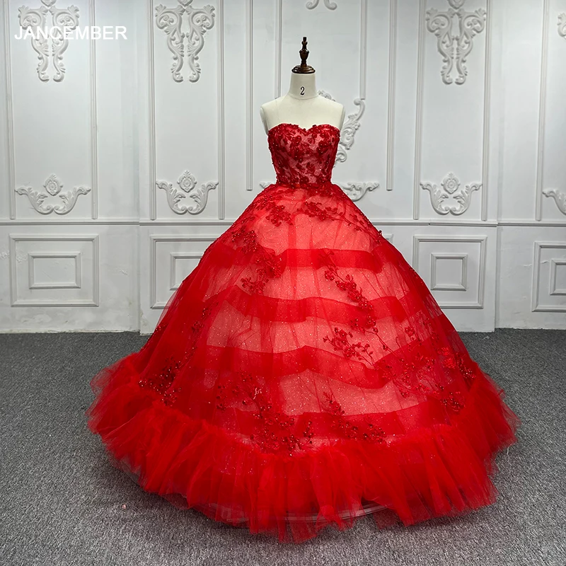 Jancember Изысканные новые платья Quinceanera для девочек без бретелек на шнуровке рукавов