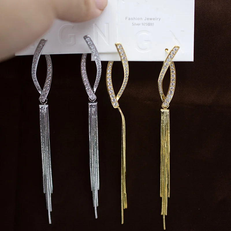 

MUZHI 925 Silver Needle Zircon Tassels Earrings For Women Long Luxury High Quality Drop Eardrop Jewelry Wedding Gifts 2023 New