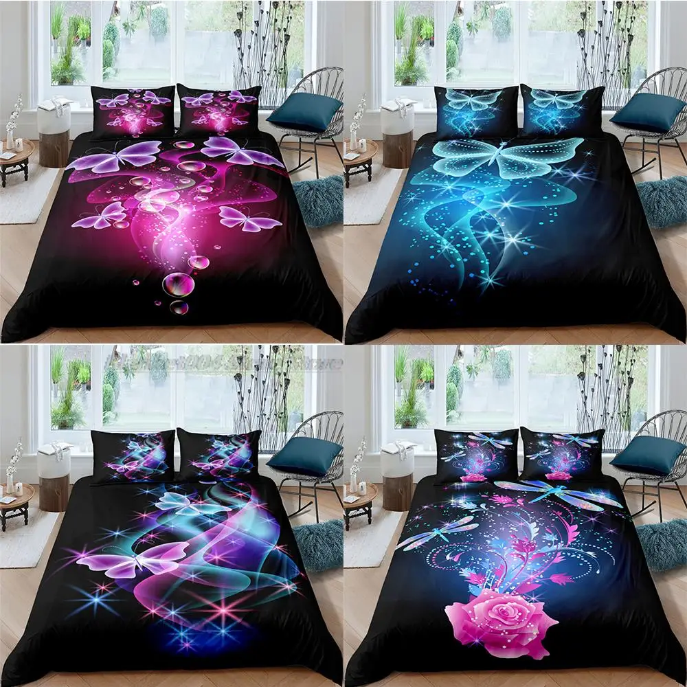

3D Printed Butterfly Bedding Set Duvet Cover Set Bedroom Comforter Set Twin Full Queen King Size Bedclothes For Home Textiles