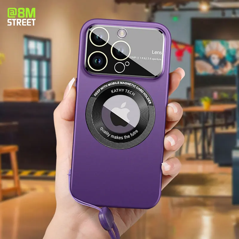 

Glass Lens Protects Phone Case For iPhone 11 12 13 14 15 Pro Max 14Plus Magsafe Wireless charging Magnetic Large Lens PHON Cover