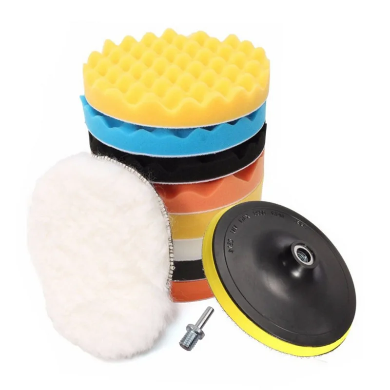 

3inch Car Polishing Disc 11Pcs/Set Self-Adhesive Buffing Waxing Sponge Wool Wheel Polishing Pad for Car Polisher Drill Adapter