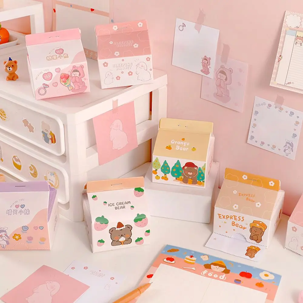 

Kawaii Milk Cartoon Notepad Note book Cute Sticky Notes Removable Boxed Sticky Note Paper Message Paper Office Memo Sticker