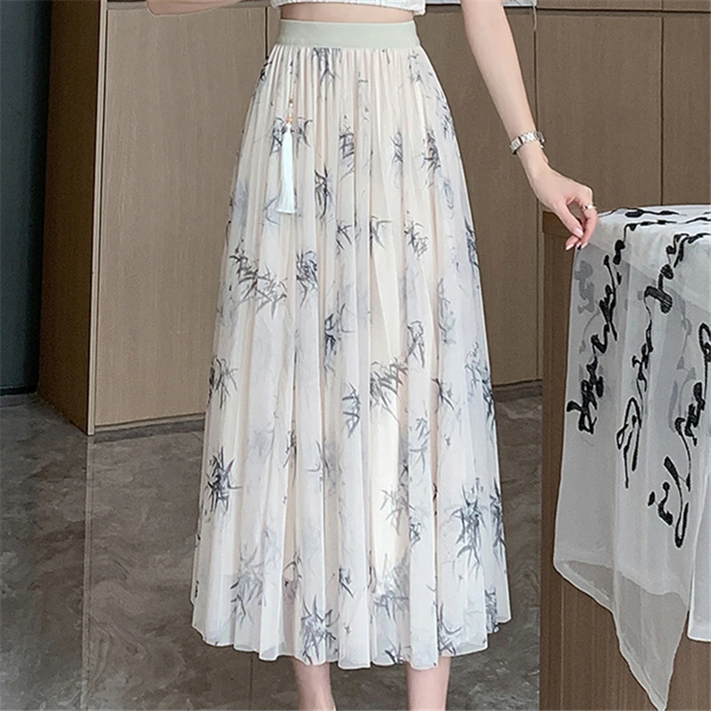 Элегантная женская трапециевидная двухслойная юбка до середины икры в китайском