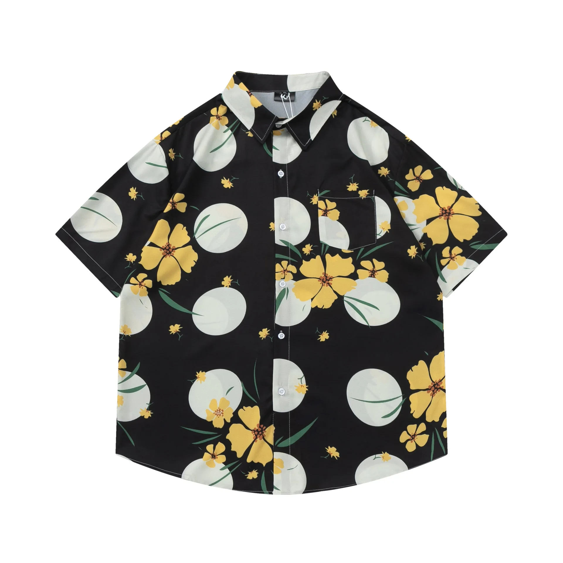 

Retro Hong Kong Style Full Printing Short-Sleeved Shirt Men's Summer Loose Bf Niche Couple Casual Shirt