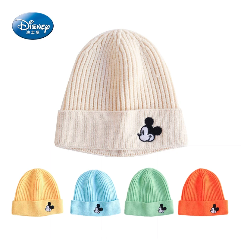 

Модная трикотажная Шапка-бини с мультяшным принтом Disney для детей, зимние теплые однотонные шапки с вышивкой Микки Мауса для маленьких девоч...