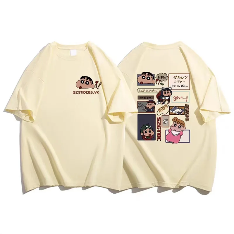

Летняя футболка в стиле Ins Crayon Shin-Chan с мультяшным принтом, топ Kawaii с коротким рукавом, универсальный Свободный дышащий рукав до локтя