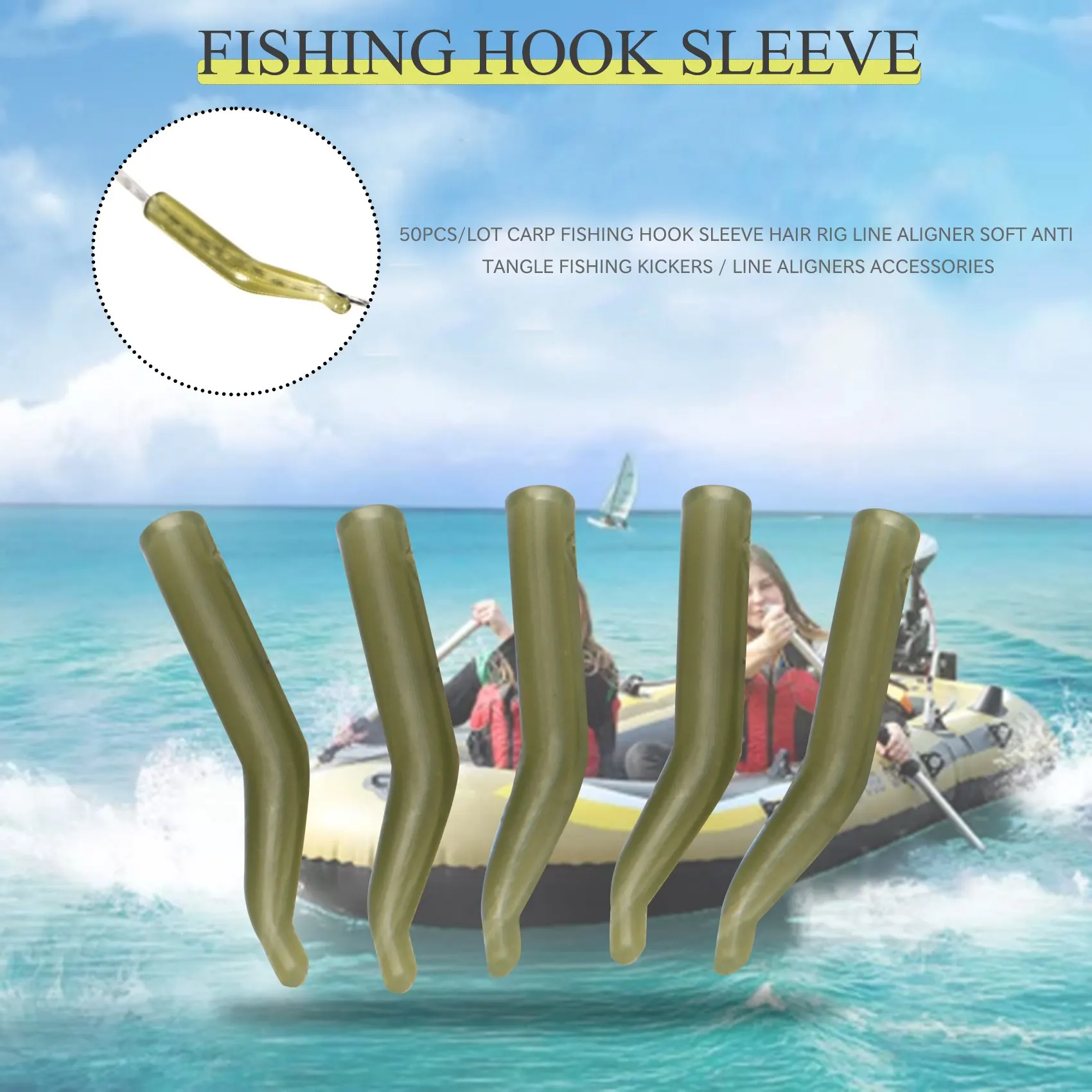 

50Pcs/Lot Carp Fishing Hook Sleeve Hair Rig Line Aligner Soft Anti Tangle Fishing Kickers / Line Aligners Accessories