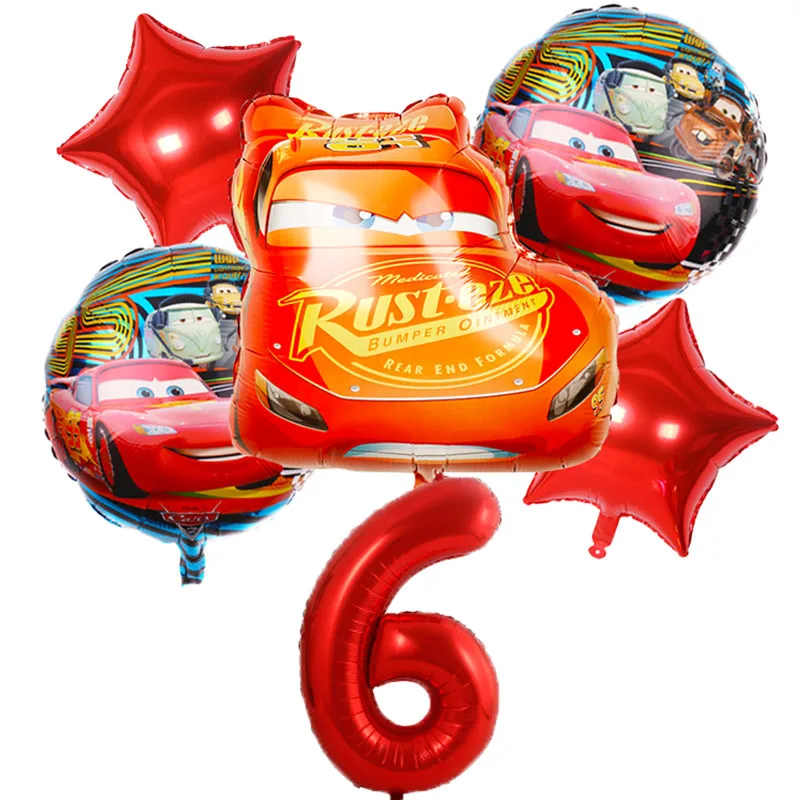 

6PCS Disney Car Theme Party Lightning McQueen Balloon Aluminum Foil Number Balloons Kids Birthday Party Decorations Gifts Favor