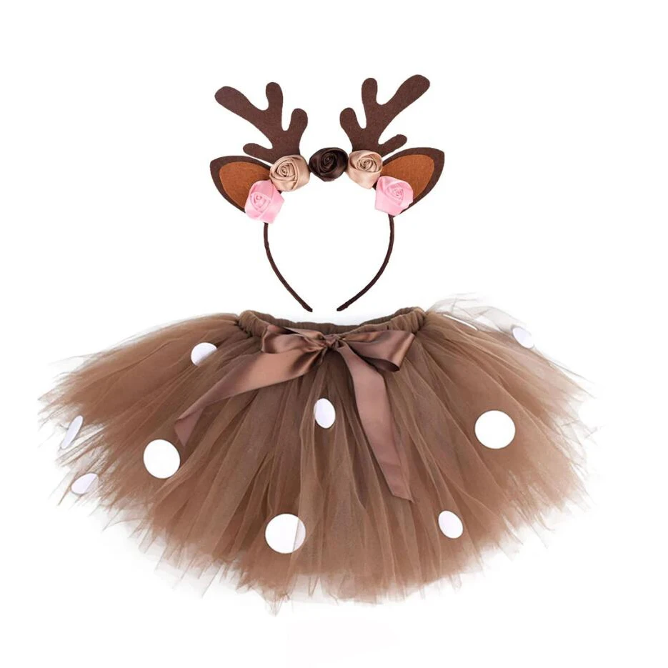 

Cosplay Elk Girls Animal Costumes Set Reindeer Headband with Tutu Skirt for Princess Birthday Party Costume Dress Up Christmas