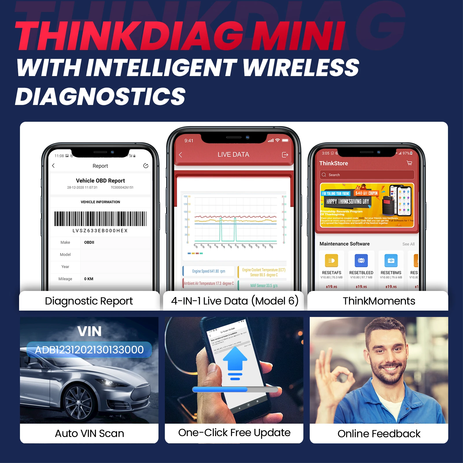 THINKCAR THINKDIAG миниатюрный автомобильный Bluetooth-сканер OBD2 полноценная система