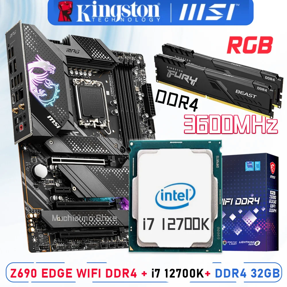 

i7 12700K Combo i7 LGA1700 MSI MPG Z690 EDGE WIFI DDR4 + 12700K + DDR4 3600MHz 32GB RAM Z690 Mainboard Combo i7 CPU Kingston RAM