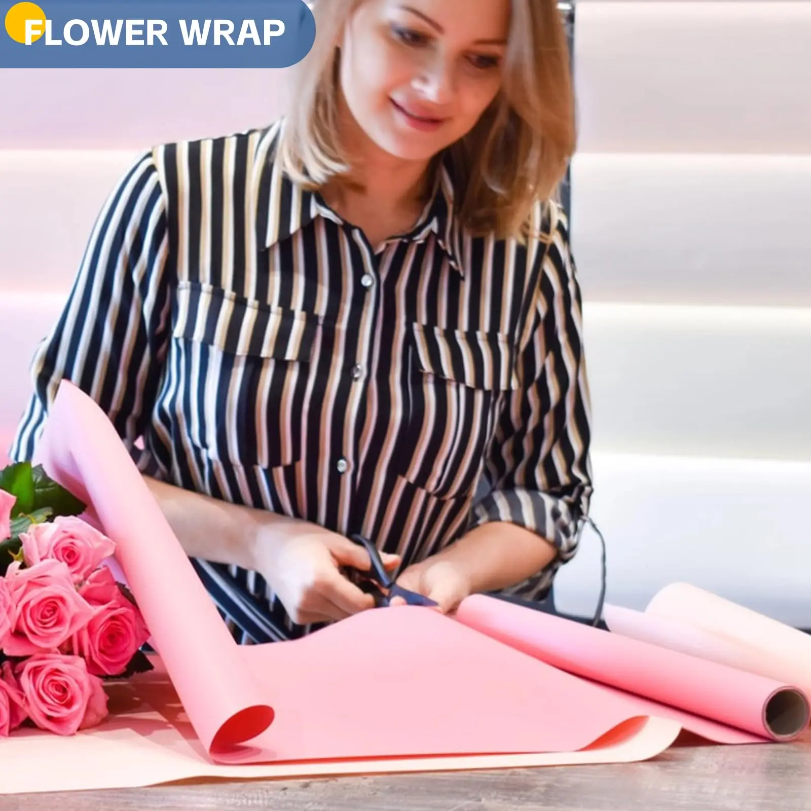 Рекламная розовая крафт-бумага 30 см х 5 м для транспортировки подарков обработки