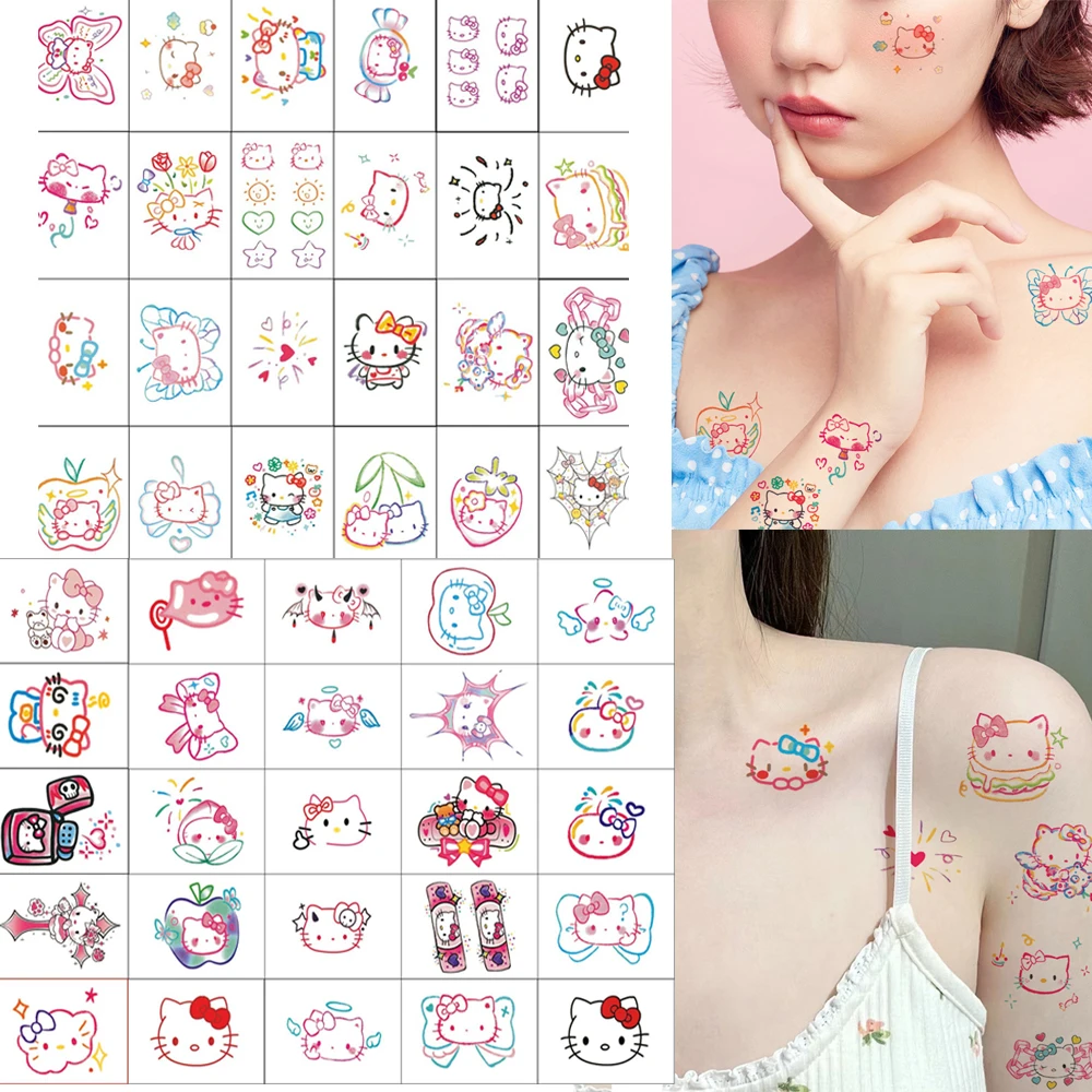 24/25 шт. красочные татуировки Hello Kitty для девочек