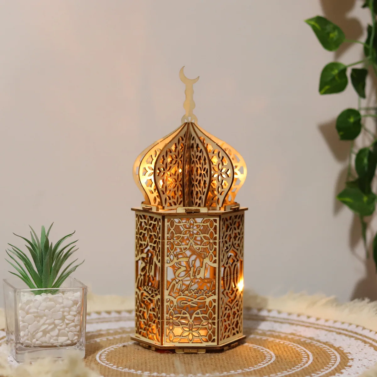

LED Eid Mubarak Ramadan Decoration Light Palace Wooden Pendant Ornaments Home Decor Lights For Islamic Muslim Gifts Party Supply