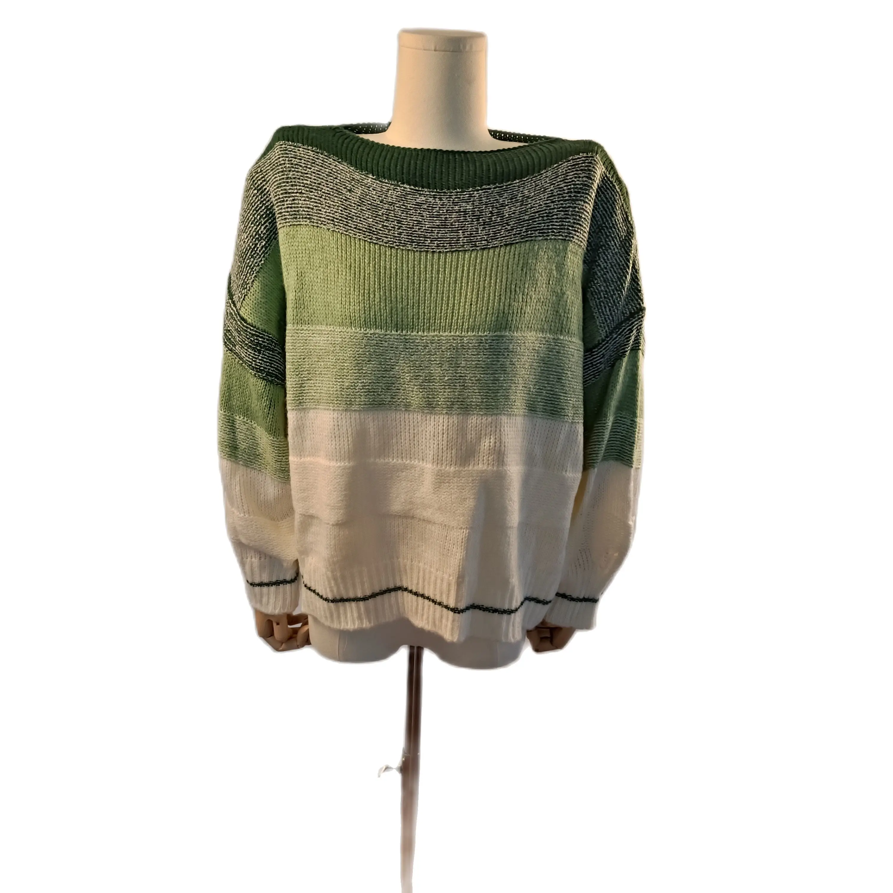 

Women Green Striped Knitted Sweaters Pullovers Female Round Jumper 2022 Autumn Winter Clothes