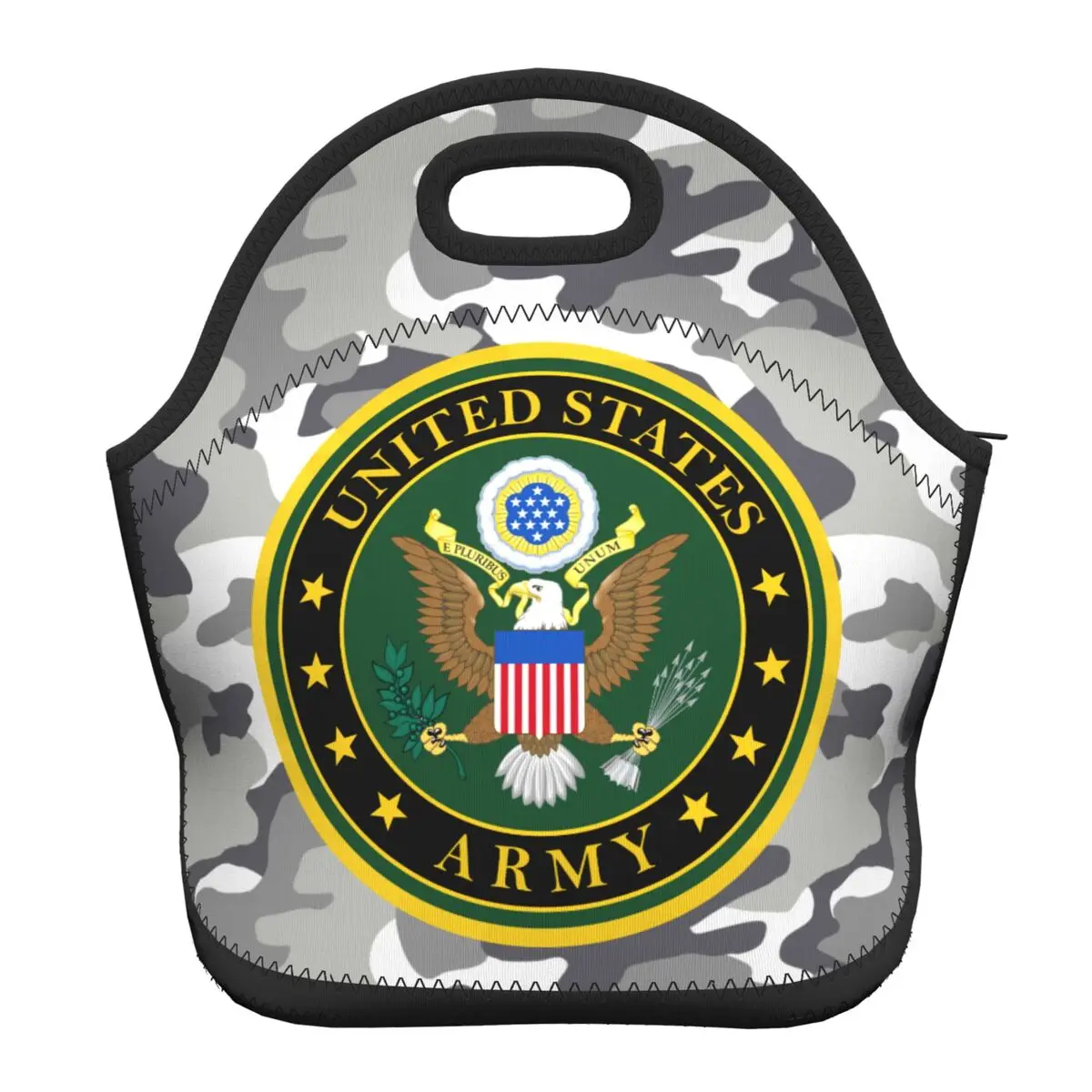 

United States Army Camo Neoprene Lunch Bags for Women Kids Food Cooler Warm Insulated American Presidential Seal Lunch Box
