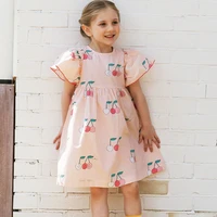 2022 girls dresssummer new korean dress pink cherry full print cotton fashion trendy dress princess girl outfit kids wear