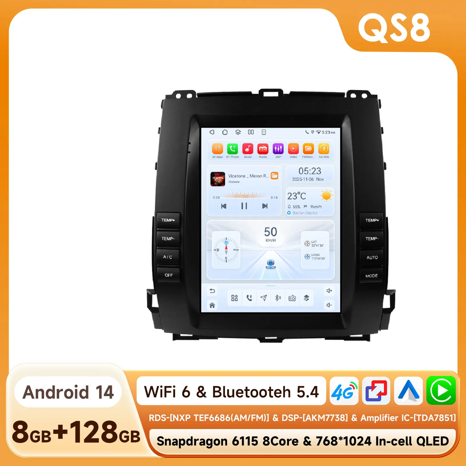 Android 14 для Prado 120 Lexus GX470 для Toyota Land Cruiser 2002-2009, автомобильное радио, автомобильное мультимедиа, Carplay Auto