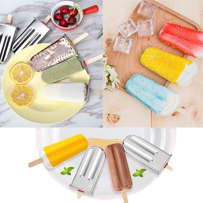 

Stainless Steel Ice Cream Mold Ice Cube Maker Round Flat with Shelf Sticks HeadTubs Mould Popsicle Kitchen Handwork Accessories