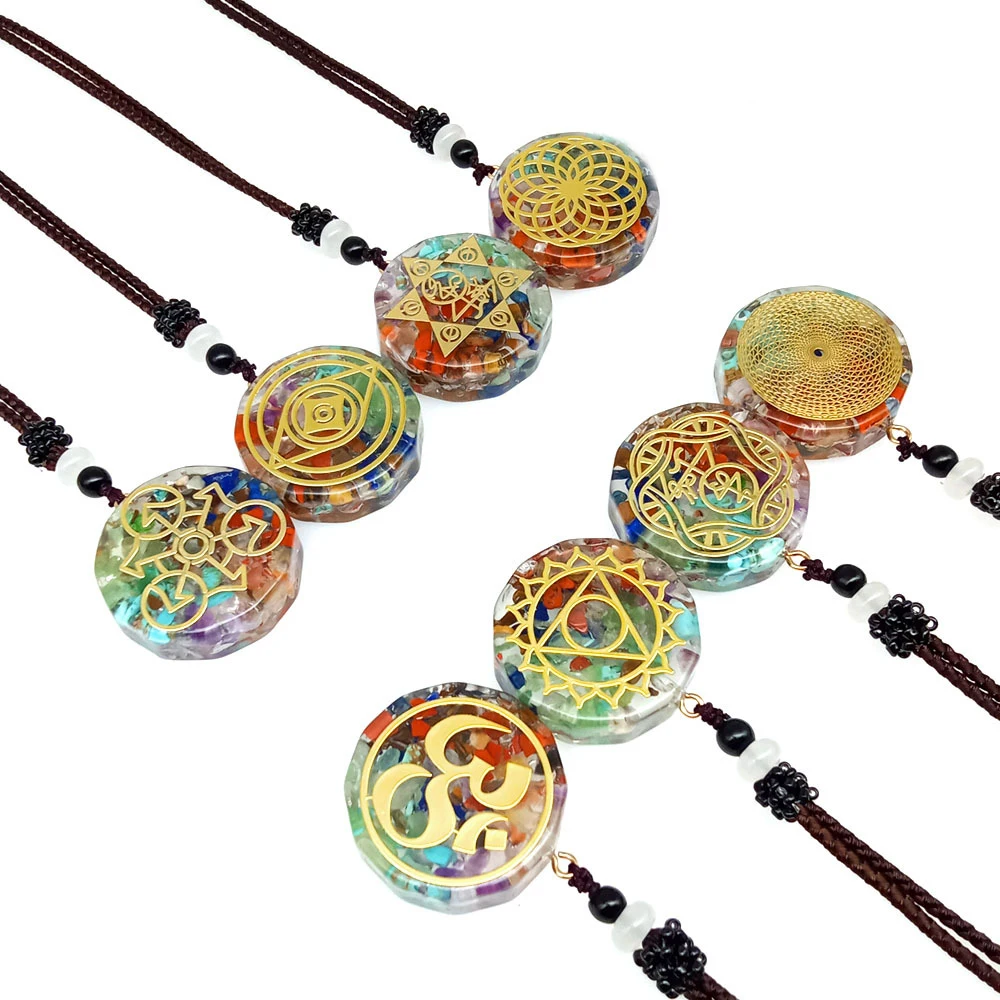 

7Chakra Yoga Meditation Round Energy Necklace Amulet Jewelry Women Gifts Natural Crystal Gravel Divination Pendant Sweater Chain
