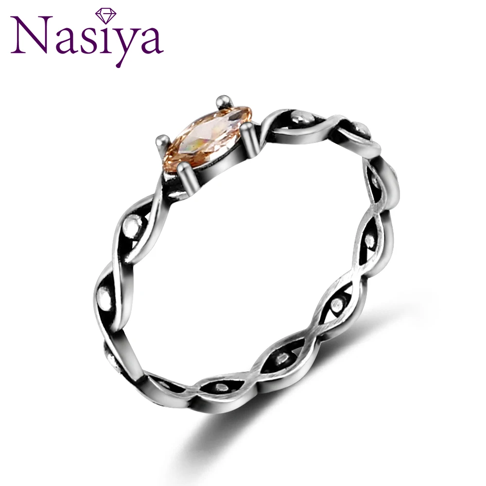 

Nasiya Cute Vintage Antiallergic Silver Color Ring with Colorful Cubic Zirconia Stone Twist Band for Women Cocktail Valentine's