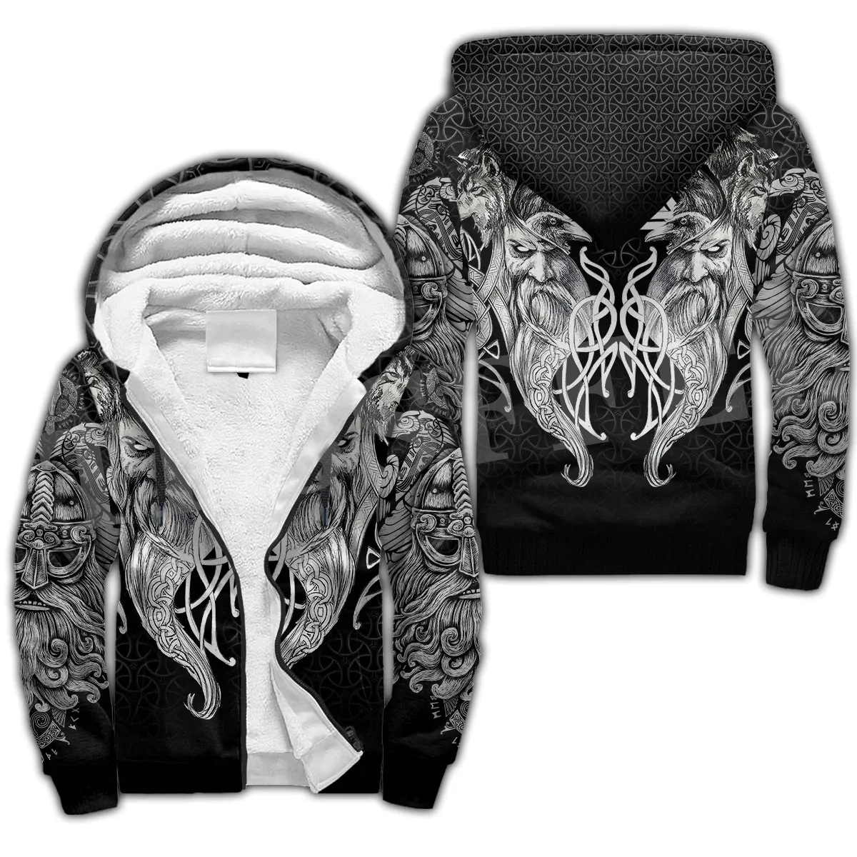 Custom Name Vikings God Odin Tattoo Warrior Nordic Harajuku Winter Coat Tracksuit 3DPrint Warm Thicker Fleece Hoodies Overcoat 3