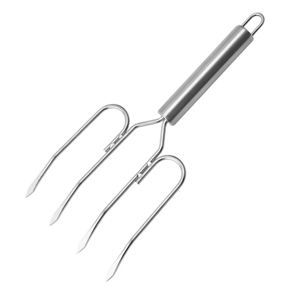 

Stainless Steel Fork Four Pin Meat Fork BBQ Kitchen Roast Chicken Dinner Sharp Lift Turn Security Barbecue Tools & Accessories