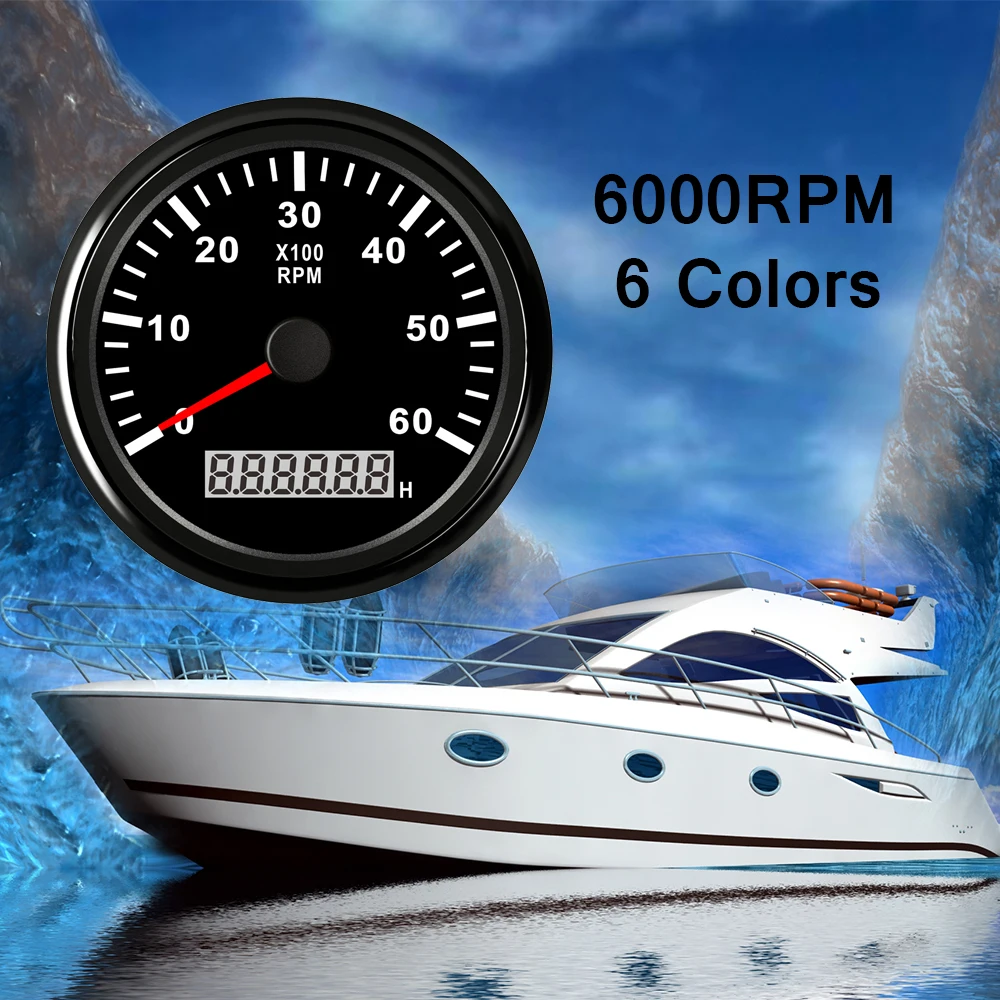 

85mm Boat Tachometer 0~6000 RPM Tacho Gauge Meter Gauge Digital Hourmeter Marine Outboard Diesel Engine Motor Generator 9-32V