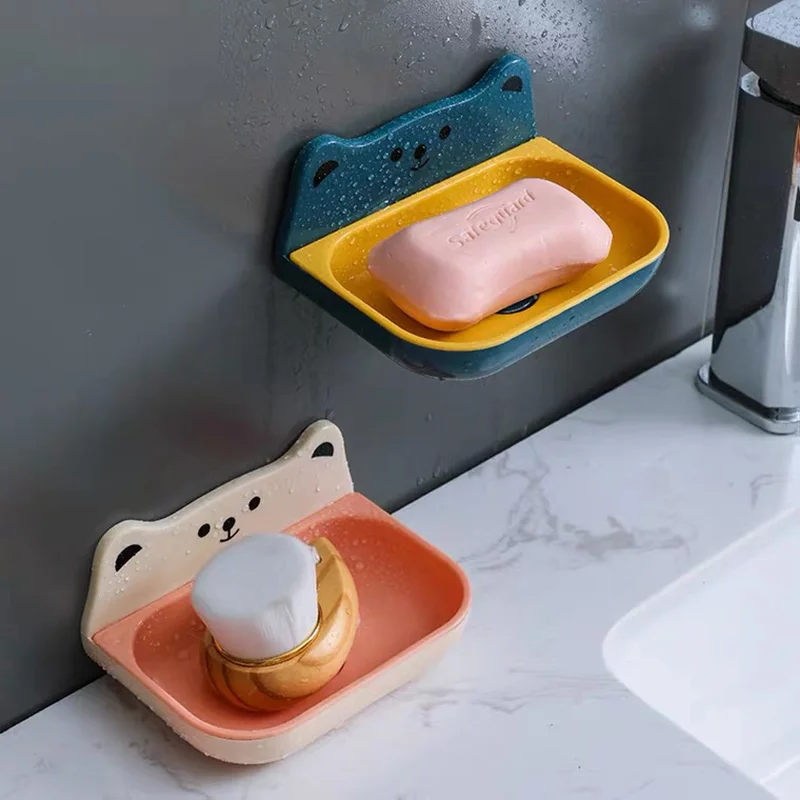 

2pcs Storage Rack Cup Soap Holder Soap Bathroom Wall Hanging Suction Toilet Vanity Free Punching Utensils Acessórios Para Banhei