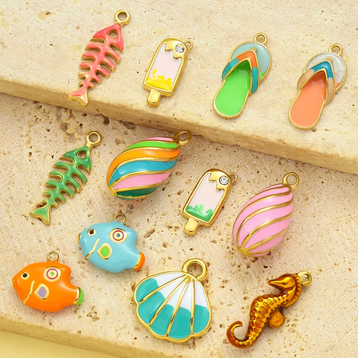 3 шт. Vni и Mia нержавеющая сталь морской конек мороженое шлепанцы ожерелье кулон