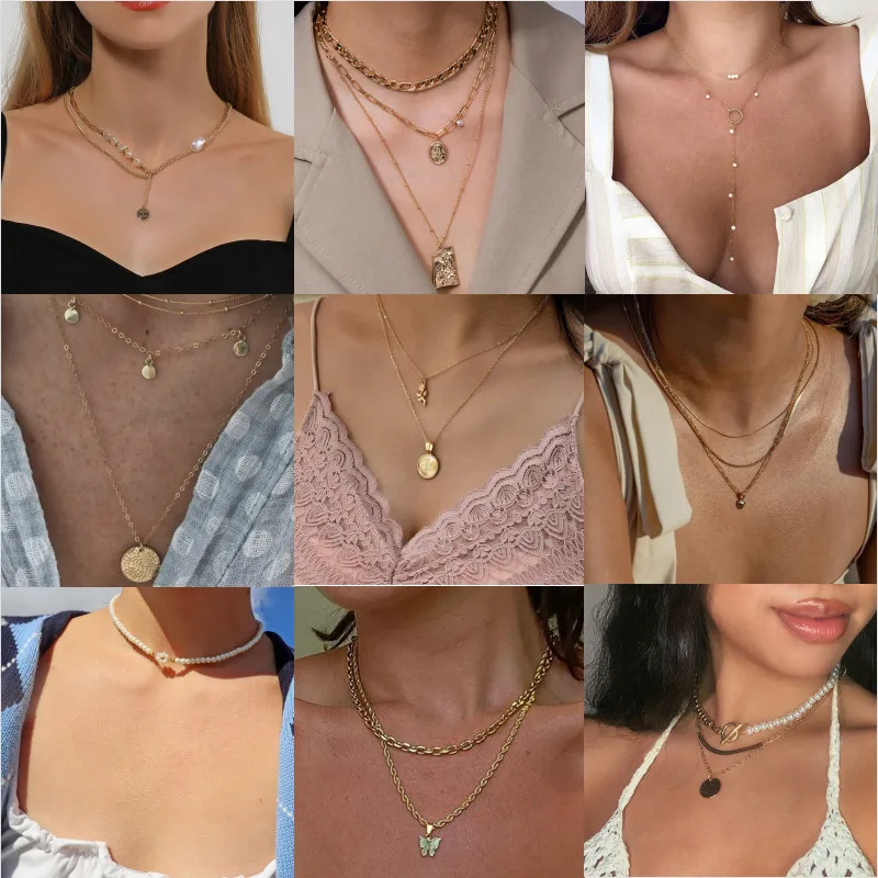 

Trendy Personality Women Geometry Heart Pendant Necklace Butterfly Clavicle Chain jewelry