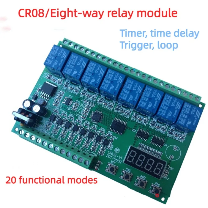

CR08/восьмисторонний Многофункциональный релейный модуль/Задержка/самоблокировка/цикл/время/Связь/модуль управления