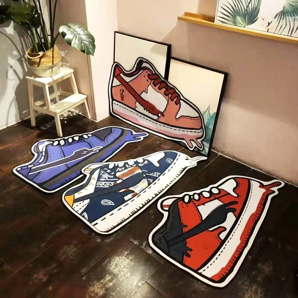 

Fashion Sneaker Carpet Anti-slip Rug Popular Brand Shoes Mat Imitation Cashmere Hallway Bathroom Area Rug Living Room Decoration