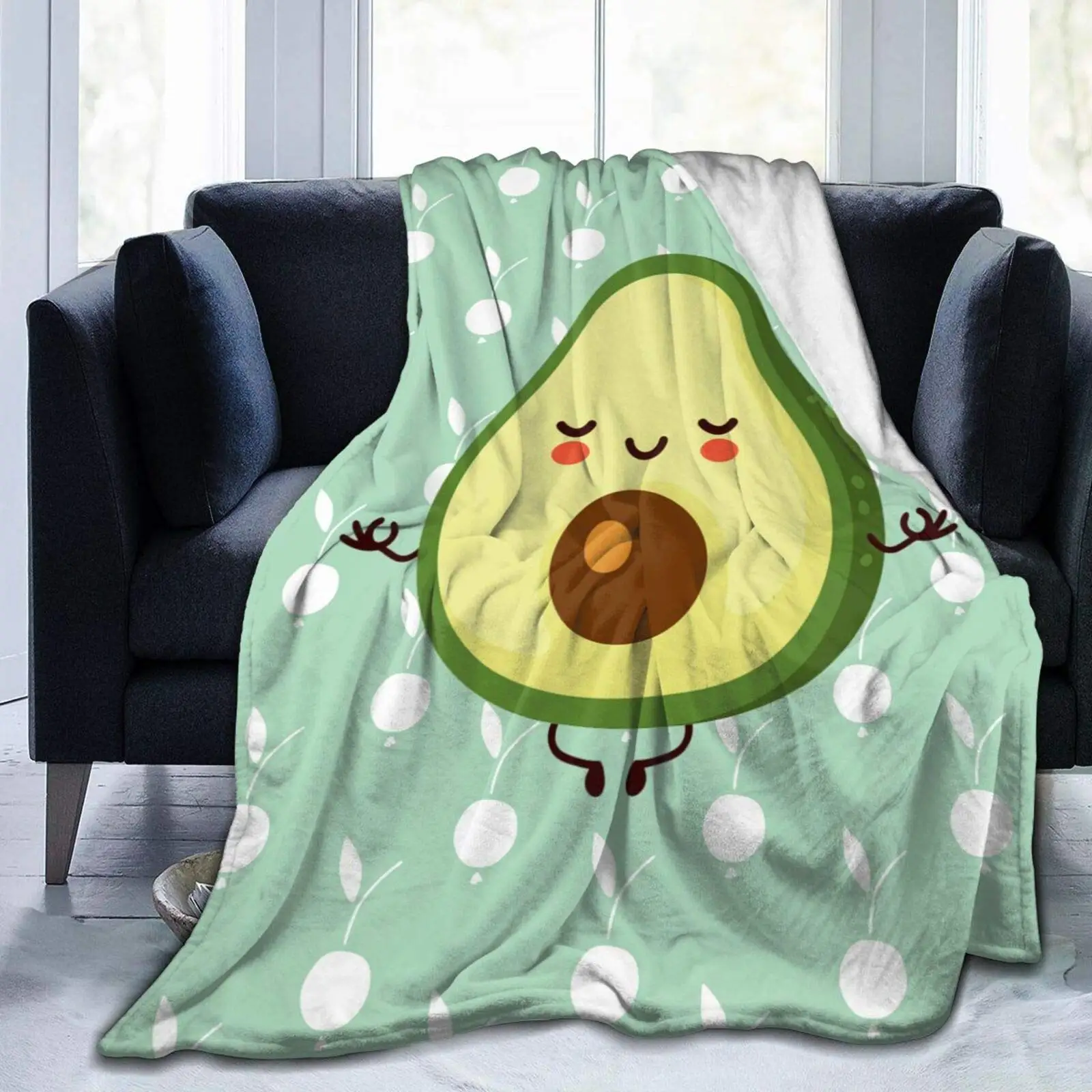 

Cute Yoga Avocado Fleece Blanket,Flannel Throw Blanket Ultra Soft Micro Fleece Blanket Bed Couch Living Room for Family