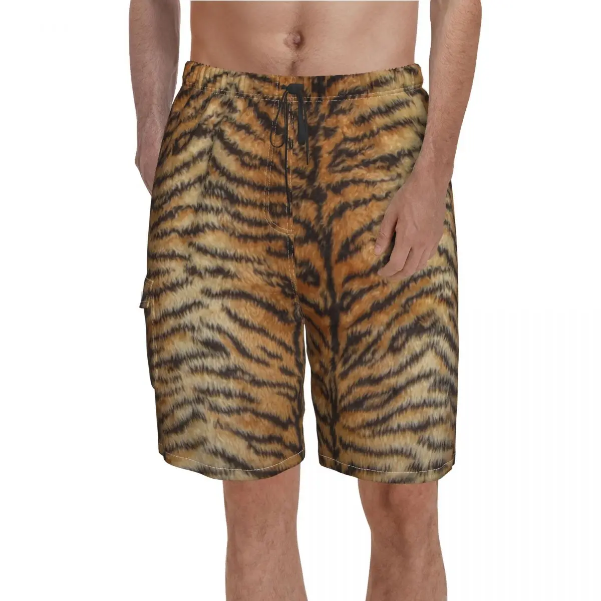 

Tiger Print Board Shorts Fur Animal Stripes Beach Shorts Drawstring Comfortable Customs Swimming Trunks Plus Size