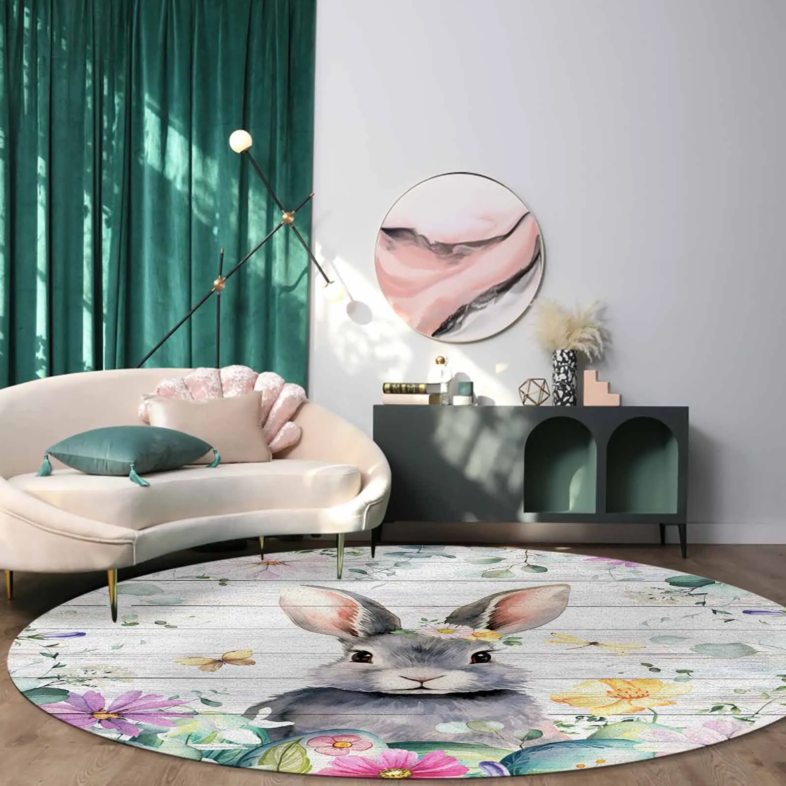 Пасхальный весенний цветочный яйцо кролик круглый коврик для гостиной большой