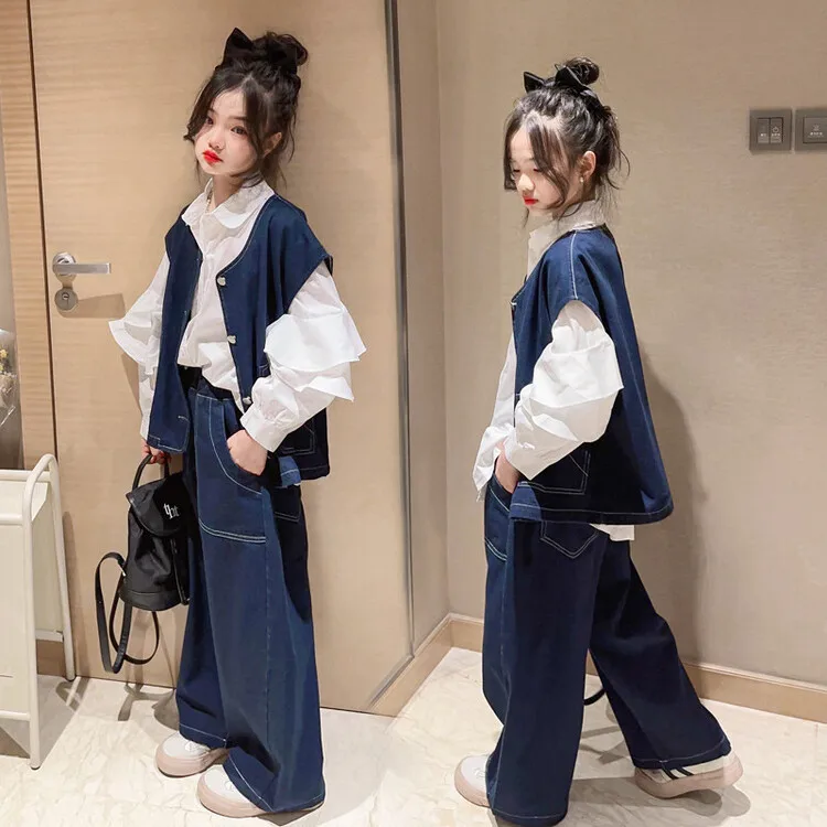 

Girls' suit 2023 new spring dress fashionable spring style children's net red waistcoat two-piece set