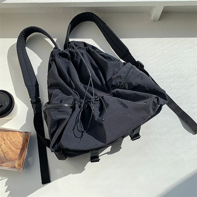 Fashion Ruched Drawsting Backpacks for Women Casual Polyester Lady Backpack Light Weight Students Bag Large Capacity Travel Sac