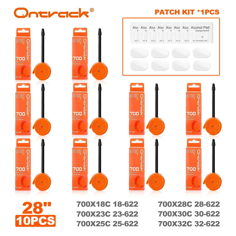 

Ontrack Ultralight Bike TPU Inner Tube 700C 18 23 25 28 32 Road Bicycle Tire 24g 35g 65/85mm French Valve Super Light