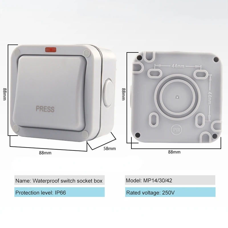 Настенный уличный водонепроницаемый пыленепроницаемый выключатель IP66 1/2
