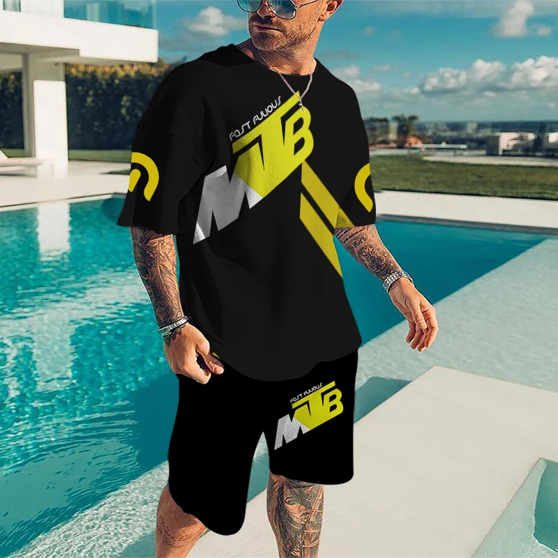 New Men's Tracksuit Suit 2 Piece Sets Fashion Short Sleeve T-shirt  Loose Streetwear Summer Outfits Casual Men Clothing  6XL