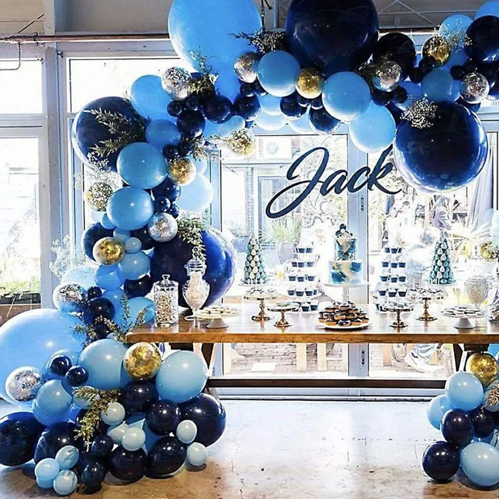 

106 Pcs Navy Blue Gold Silver Confetti Balloons Garland Kit for Birthday Party Baby Shower Wedding Birthday Decoration
