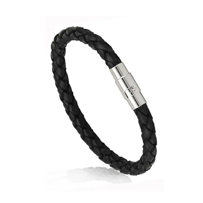 

Men's Leather Rope Magnetic Buckle Woven Bracelet Wrap Bracelet Simple Accessories Leather Couple Bracelet Jewelry Black Brown