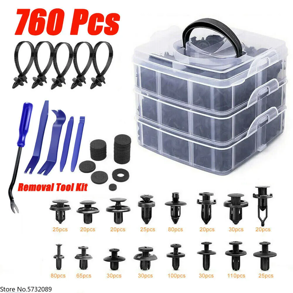 

C0464 760 Pcs Car Retainer Clips Auto Fasteners Push Trim Clips Pin Rivet Bumper Kit